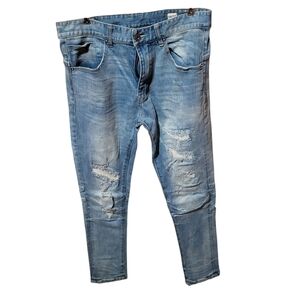 Smoke Rise Men's Distrwssed Blue Denim Jeans 34x32